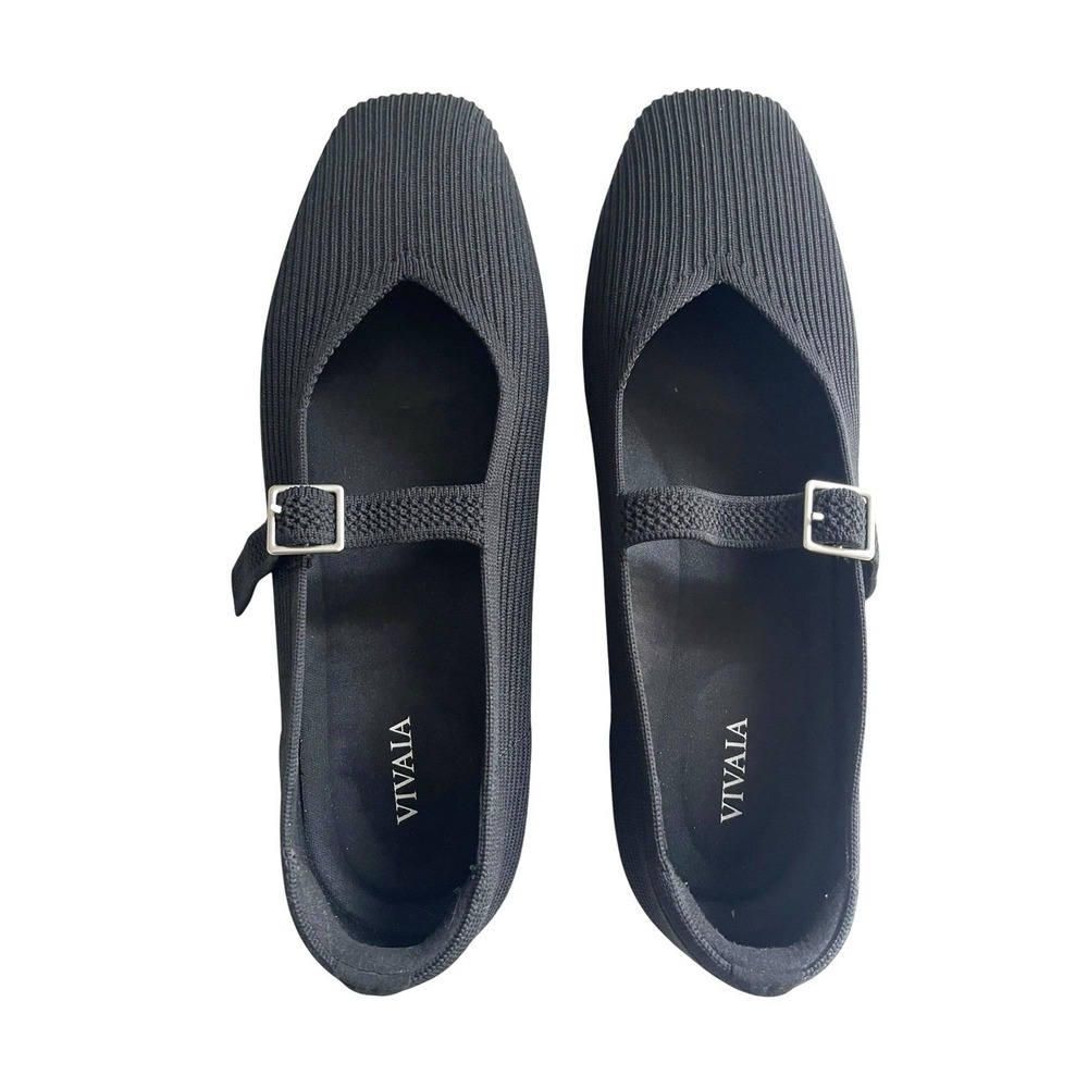 VIVAIA Margot Mary Jane Square Toe Flats 9W EU40 Black Knit Parisian Minimalist - Picture 4 of 11